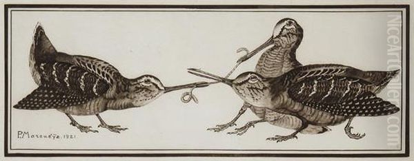 Becasses Se Disputant Un Lombric Oil Painting by Paul Marcueyz