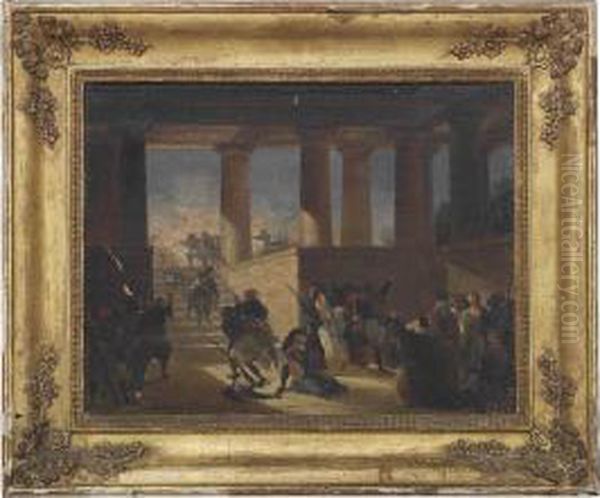 Soldiers Sacking A Greek Temple Oil Painting by Giovanni Marghinotti