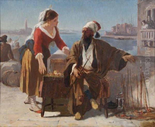 Le Marchand Turc Oil Painting by Prosper-Georges-Antoine Marilhat