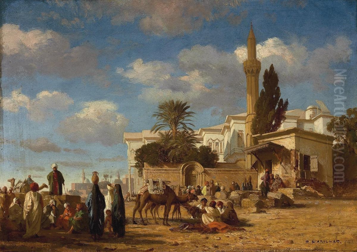 A Gathering Outside The City Walls Oil Painting by Prosper-Georges-Antoine Marilhat