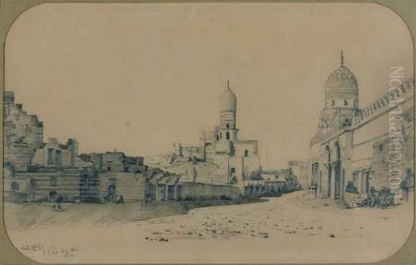 Une Vue De Mosquees Du Caire Et Une Vue Du TempleDe Karnak A Thebes Oil Painting by Prosper-Georges-Antoine Marilhat