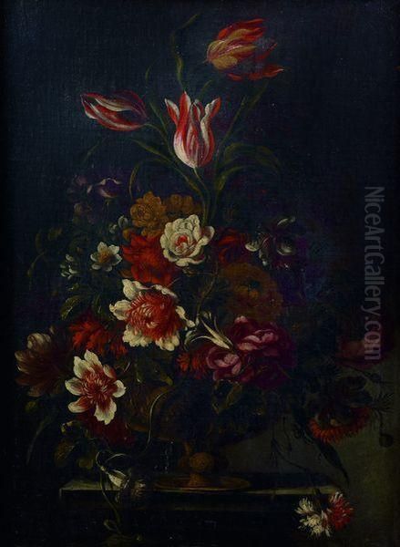 Nature Morte Au Bouquet De Fleurs Oil Painting by Mario Nuzzi Mario Dei Fiori