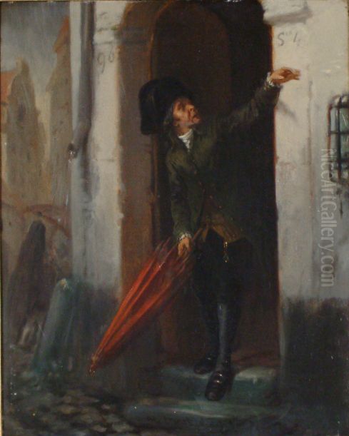 A Rainy Day Oil Painting by Alexandre Markelbach