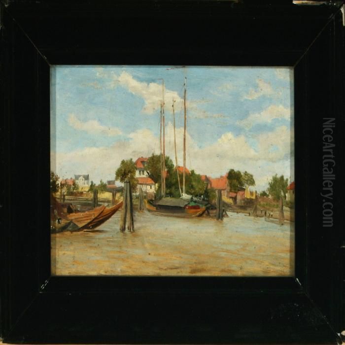 Houses Alongthe Elbe Near Altwerden, Hamburg Oil Painting by James Richard Marquis