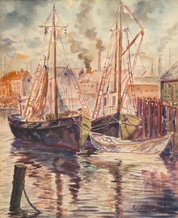 Boats In The Harbor Oil Painting by Reginald Marsh
