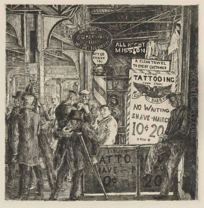 Tattoo-shave-haircut Oil Painting by Reginald Marsh