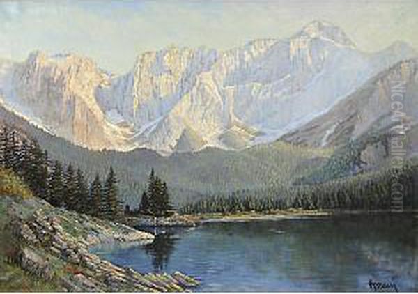 Paesaggio Con Lago Oil Painting by Romeo Marsi