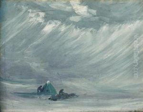 Sledging Camp In A Blizzard Oil Painting by George Marston