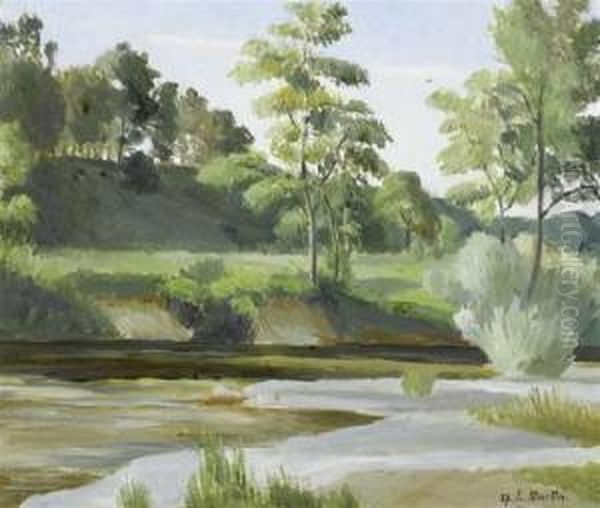 River Landscape Oil Painting by Eugene Louis Martin