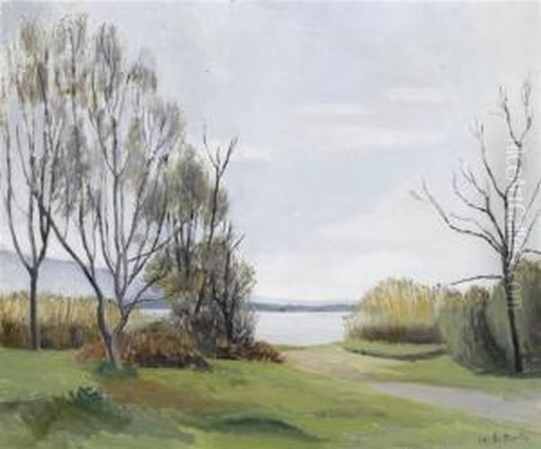 Shore Of Lake Geneva Oil Painting by Eugene Louis Martin