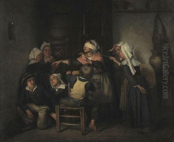 Le Jeu De Colin-maillard Oil Painting by Eugene Louis Martin