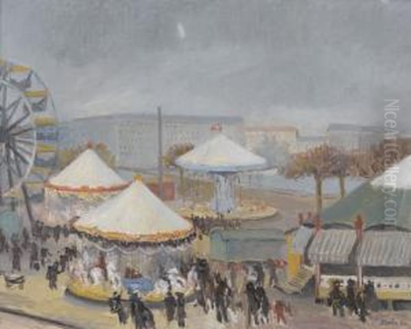 Jahrmarkt Am Quai Du Mont-blanc In Genf Oil Painting by Eugene Louis Martin