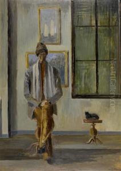 Self Portrait With A Brown Bonnet Oil Painting by Eugene Louis Martin