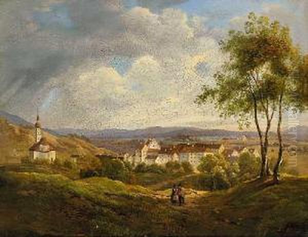 Oberbayerische LandschaftMit Bauernpaar Oil Painting by Martin Martin