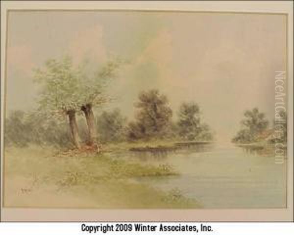 River Scene With Trees And Cottage Oil Painting by Paul Martin