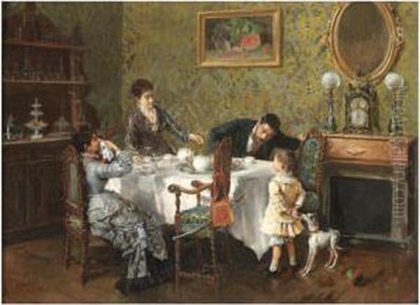 La Merienda (tea Time) Oil Painting by Salvador Martinez Cubells