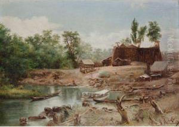 River Landscape Oil Painting by Felix Martinez