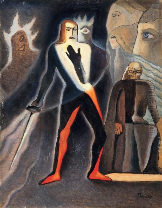 Hamlet (la Pazzia Di Amleto) Oil Painting by Alberto Martini
