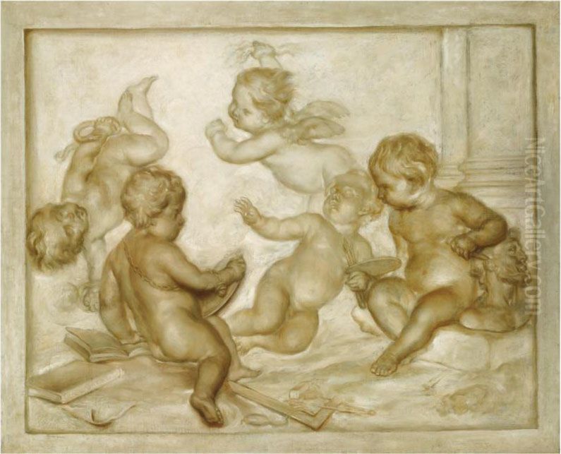 Five Putti Representing An Allegory Of The Arts Oil Painting by Martinus Josephus Geeraerts