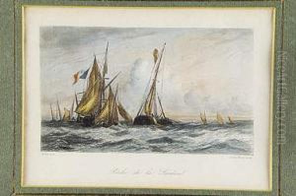 View Of Cadiz From The Southward / Peche De La Sardinel Oil Painting by Louis Marvy