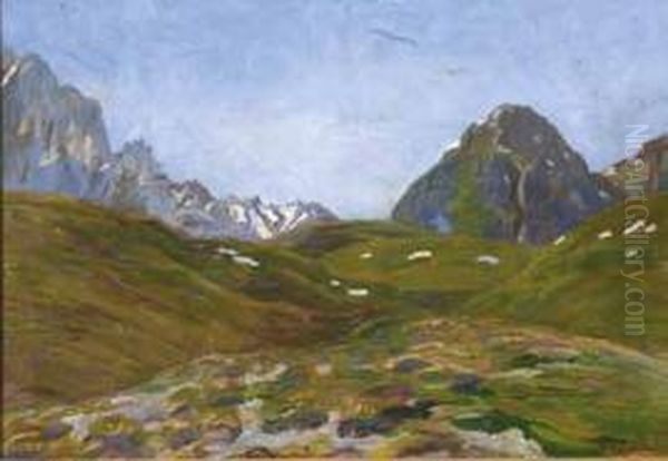 La Torre Verde Sopra Davos Oil Painting by Giuseppe Mascarini