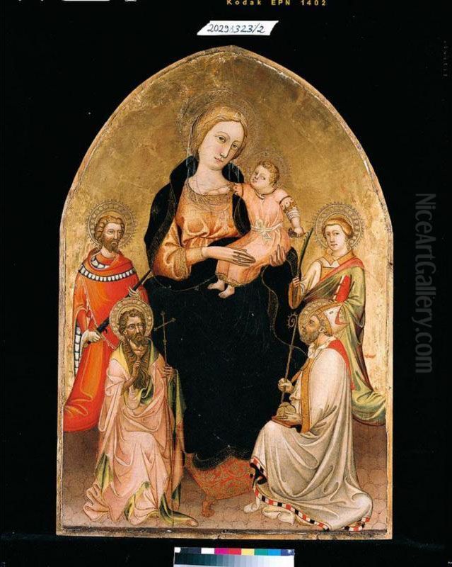 The Madonna And Child With Saints John The Baptist, Nicholas Of Bari, Martin Of Tours And Stephen(?) Oil Painting by Master Of The Pala Sforzesca