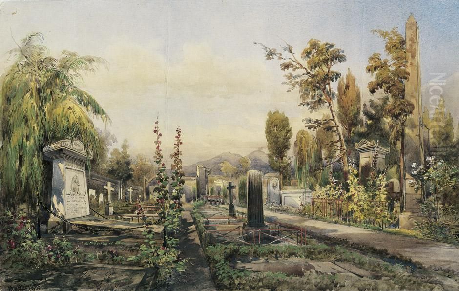 Friedhof Bei Neapel Oil Painting by Pasquale Mattei