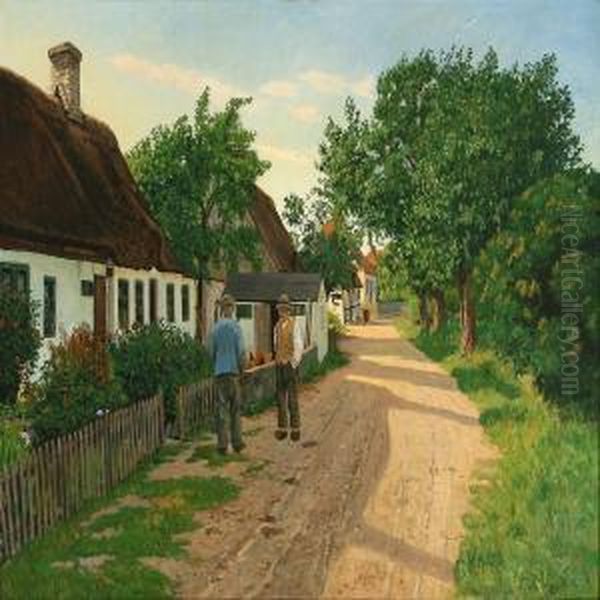 Village Scene From Marupon Samso Island, Denmark Oil Painting by Valdemar Erhardt J. Mau