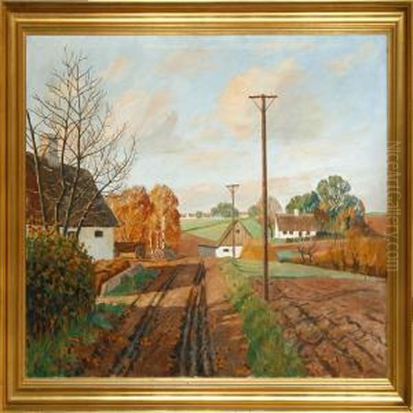 From A Village On Anautumn Day Oil Painting by Valdemar Erhardt J. Mau
