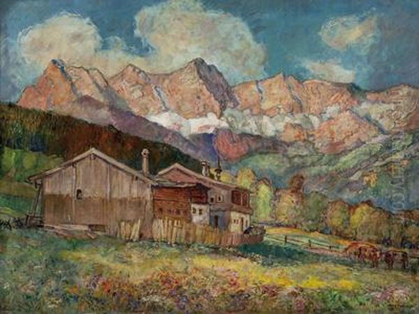 Sommerliche Gebirgslandschaft Mit Bergbauernhaus Oil Painting by Hans Maurus