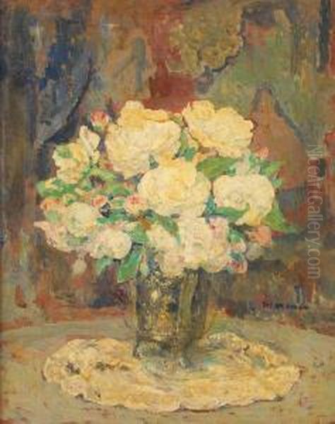  Bouquet De Roses Sur Un Entablement  Oil Painting by Edgard Maxence