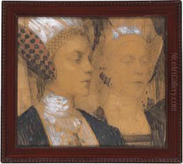 Les Deux Soeurs Oil Painting by Edgard Maxence