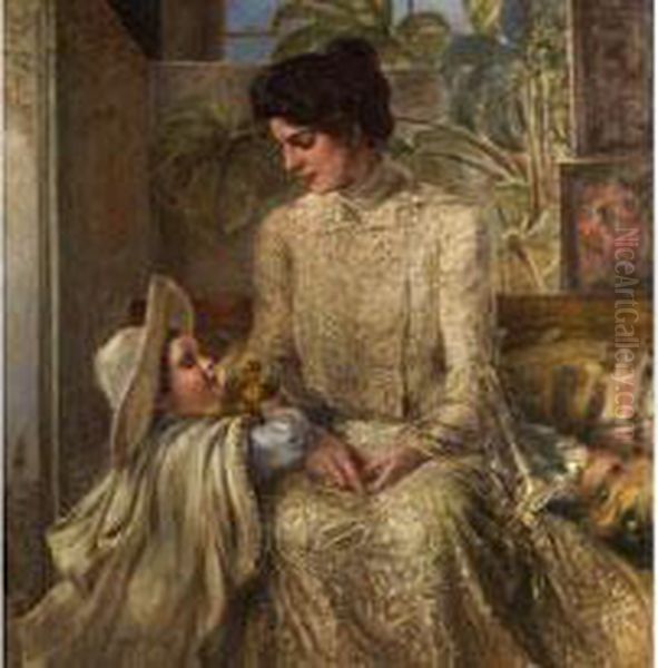 Damenportrait Mit Kind Oil Painting by Arthur Dampier May