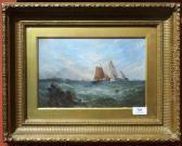 Fishing Boats Off A Coastline In A Swell Oil Painting by Frank May