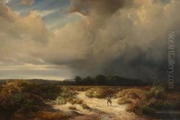 Heimkehrende Bauern Bei Aufziehendem Gewitter Am Hohenpeissenberg. Oil Painting by Friedrich Mayer