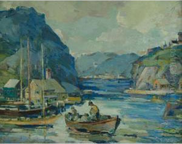 Lake Fishing Oil Painting by Peter Bela Mayer