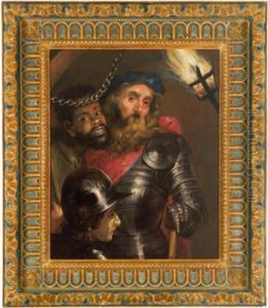 Un Condottiero Condotto In Prigione Da Un Soldato E Da Un Moro Oil Painting by Johann Ulrich Mayr