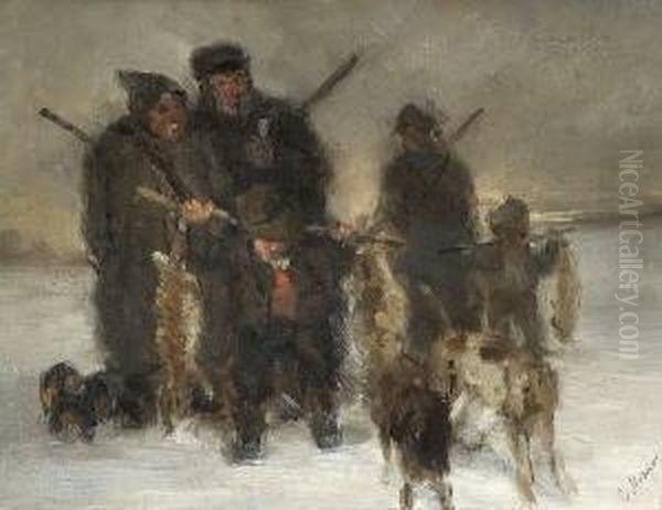 Hasenjager Mit Ihrer Beute Oil Painting by Karl Mayr-Graetz