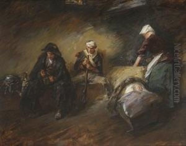 Zwei Napoleonische Soldaten Im Burgerquartier. Oil Painting by Karl Mayr-Graetz