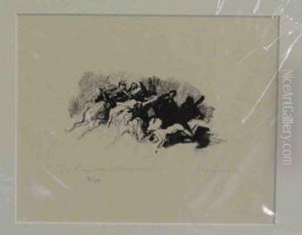 Reiteruberfall Oil Painting by Max Mayrshofer