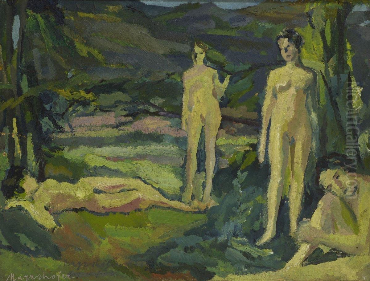 Aktstudien Auf Einer Waldlichtung Oil Painting by Max Mayrshofer
