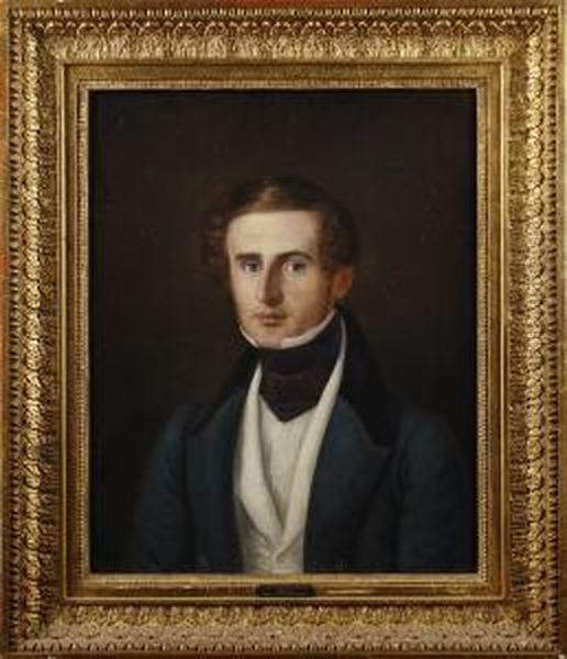 Ikladd Morkbla Rock - Midjestycke Olja Pa Duk Oil Painting by Carl Peter Mazer