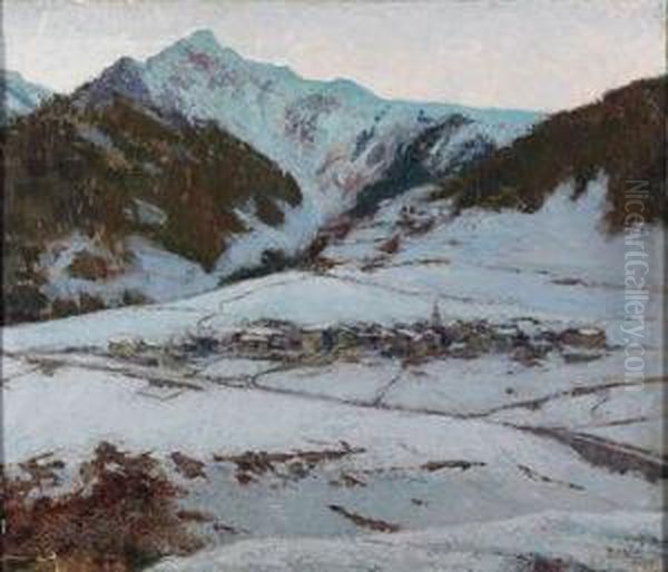 Il Villaggio Di Dolonne A Courmayeur Oil Painting by Ugo Mazzolari