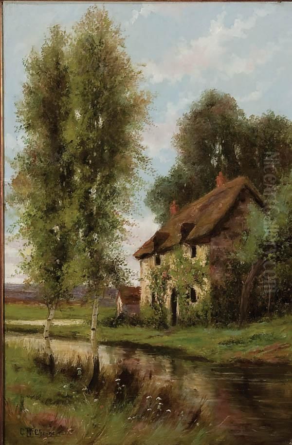 Country Home Along Stream Oil Painting by Clara Taggart Mcchesney