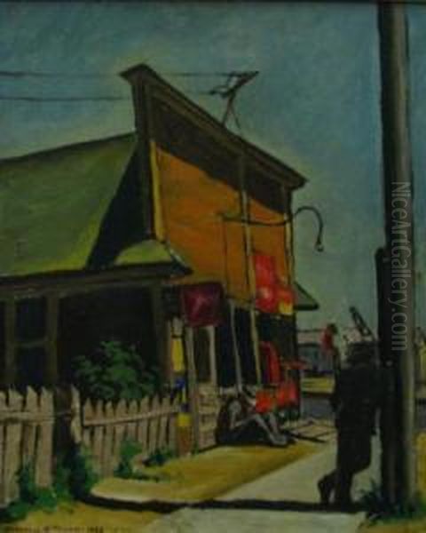 Men In Hats On Street Corner Oil Painting by Eugene Mcfarland