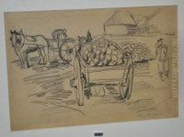 Loaded Horse And Cart With Figures Oil Painting by John Mcnairn