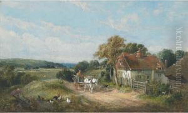 Farmer And Team On Country Road Oil Painting by Edwin Longsden Long
