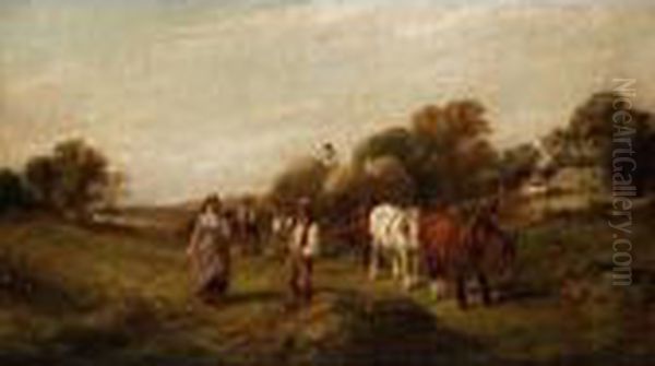Haymaking Oil Painting by Edwin Longsden Long