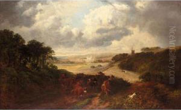 Extensive Landscape With Canterbury In The Distance Oil Painting by Edwin Longsden Long