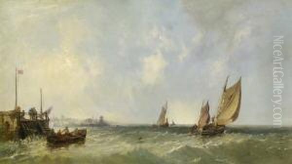 Fischerboote Und Ruderboot Vor Der Kuste. Oil Painting by James M., Meadows Snr.